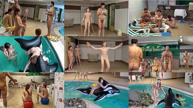 Nudism video (family naturism) - Kids indoor dolphin ride